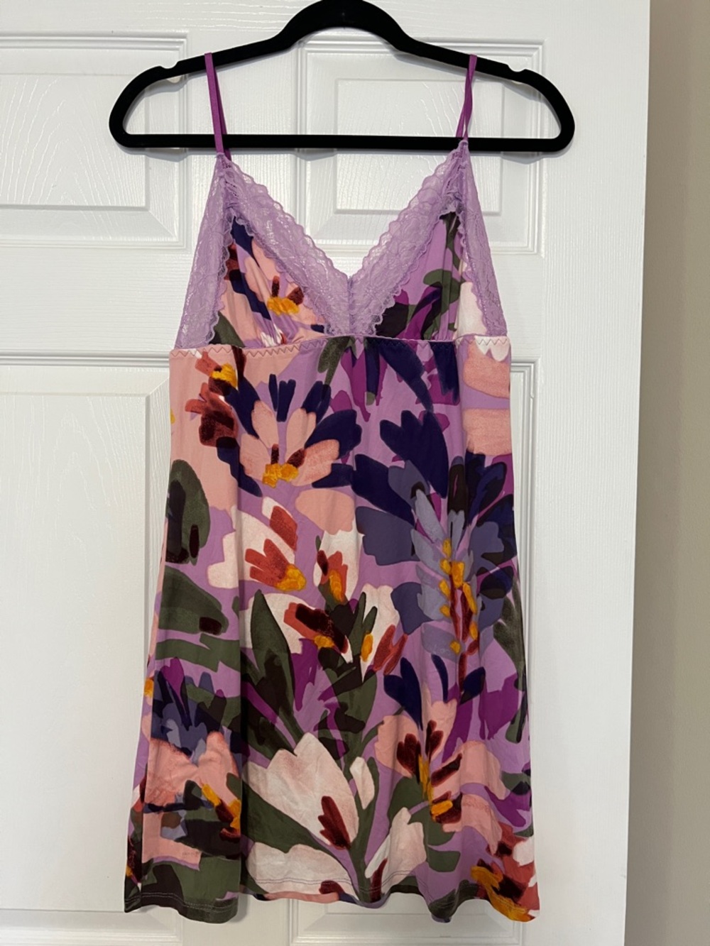 Linea Donatella Lavender Floral Lace Trim nightie